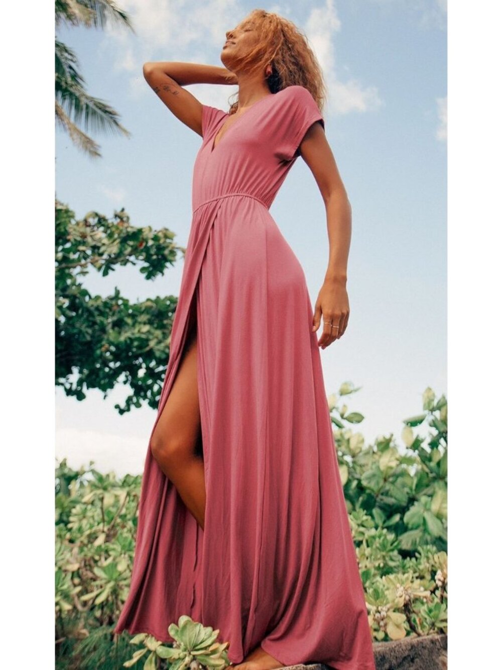 Lulus Easy for Me Rusty Rose Short Sleeve Maxi Dress Women's Size XL NWT!